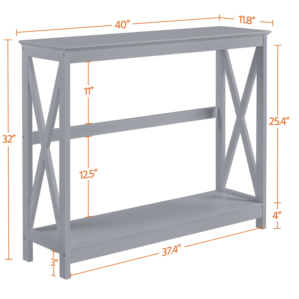 Yaheetech 2-Tier X-Design Console Table with Shelf for Living Room, Gray