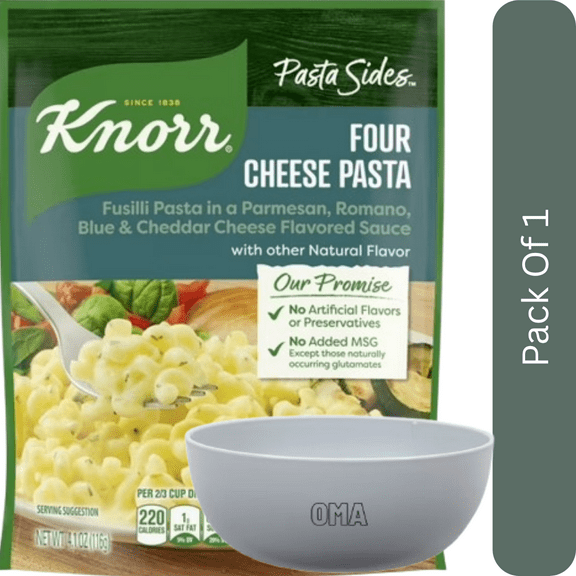Knorr No Artificial Flavors Four Cheese Pasta – 4-Pack- With White Bowl By OMA
