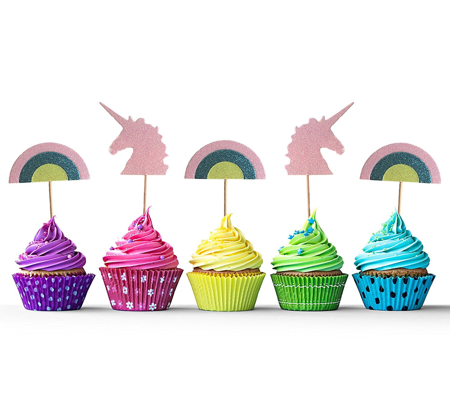 24 Rainbows & Unicorns Theme Edible Cupcake Toppers-Stand Up Wafer Decorations