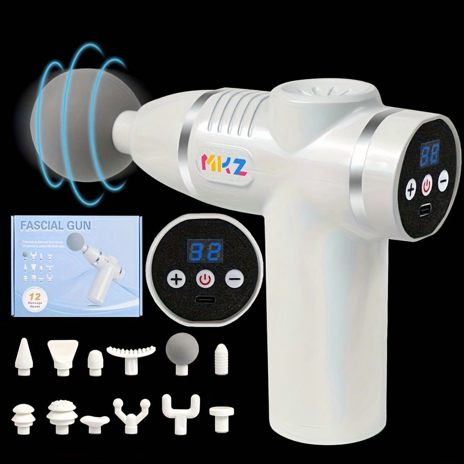 Charefin Digital Display Massage Gun 12 Massage Heads 8 Speeds Deep Tissue Muscle Massager Gun For Athletes，Black