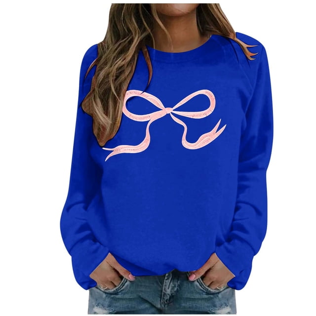 WEAIXIMIUNG Sweat-Shirt Rouge Col Rond Sweat-Shirt Motif Nœud Mignon pour Femmes Pull à Manches Longues Pull Nœud m