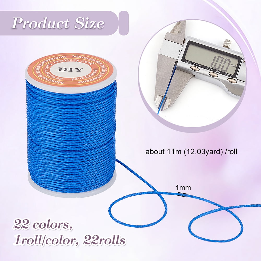 264 Yards/22 Rolls 1mm Waxed Polyester Cord Wax String Cord Twisted Sewing Waxed Thread Stitching Thread Cords for DIY Bracelets Necklace
