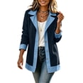 thumbnail image 2 of Warop Women's Sweatshirt with Denim Panel Lapel Button Long Sleeve Casual Outwear Top for Daily and Street, 2 of 7