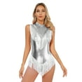 thumbnail image 2 of Raenseen Women Latin Dance Dress Performance Costume Masquerade Party Cocktail Fancy Dress Tassel Silver L, 2 of 9