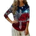 thumbnail image 5 of Cloaraye 3/4 Seeve Tops for Women 4th of July Floral Star Print Crew Neck Blouse - Patriotic Loose Fit Dressy Casual Tops, 5 of 6