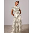 thumbnail image 4 of Apricot Polka Dot High Neck Short Sleeve Fitted Elegant Maxi Dress, 4 of 7