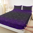 thumbnail image 3 of Homewish Vintage Damask King Sheet Set, Retro Baroque Flower Black Purple, 4-Piece, 3 of 7