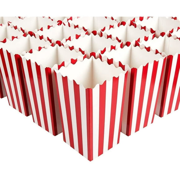Blue Panda Set de 100 Mini Boîtes de Popcorn - 3x5 Récipients de Collation pour Fournitures de Fête de Carnaval, Soirée Cinéma, Anniversaires, Rouge et Blanc, 20 Onces, 3,3 x 5,6 Pouces
