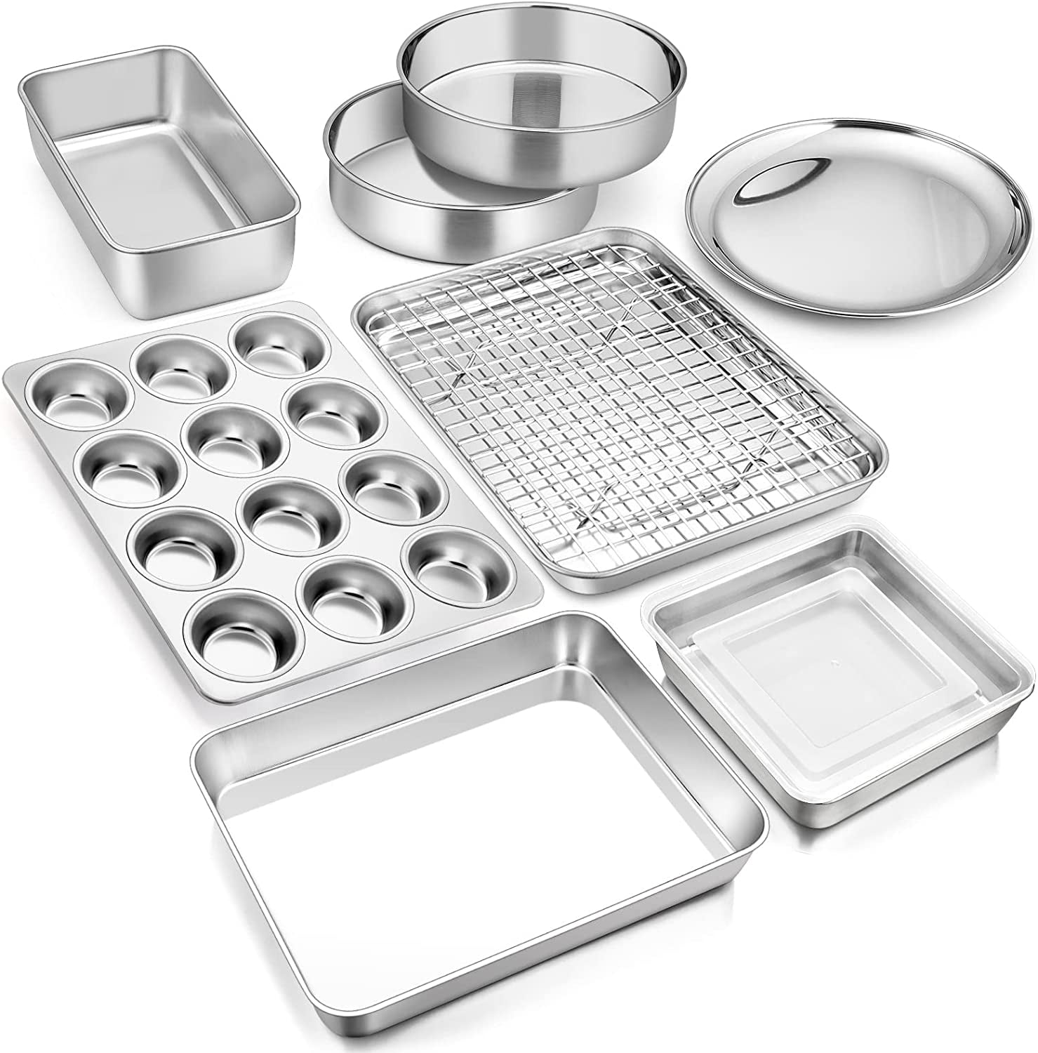 10 Piece Baking Pans set, Vesteel Stainless Steel Bakeware Set for Oven, Include Cake Pan/Baking