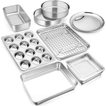 10 Piece Baking Pans Set, Vesteel Stainless Steel Bakeware Set for Oven, Include Cake Pan/Baking Cookie Sheet/Pizza/Muffin/Loaf Pan, Non-Toxic & Heavy Duty, Dishwasher Safe