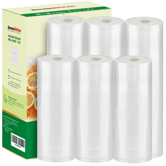 [2025 Upgraded] Bonsenkitchen 3 Rolls 11" x 16' + 3 Rolls 8" x 16' Vacuum Sealer Bags for Food with a Color Box, Easy to Store, Commercial Grade, BPA