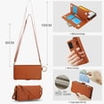 thumbnail image 6 of ELEHOLD For Samsung Galaxy Note 20 Ultra Phone Case Leather Crossbody Zipper Card Wallet Flip Case Kickstand Cover, with Ring Holder,Full Body Protection-Brown, 6 of 7