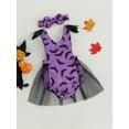 thumbnail image 3 of Cenuakty Baby Girl Halloween Clothes Bat Print Summer Mesh Romper Dress and Stretch Headband 2 Piece Outfits, 3 of 9