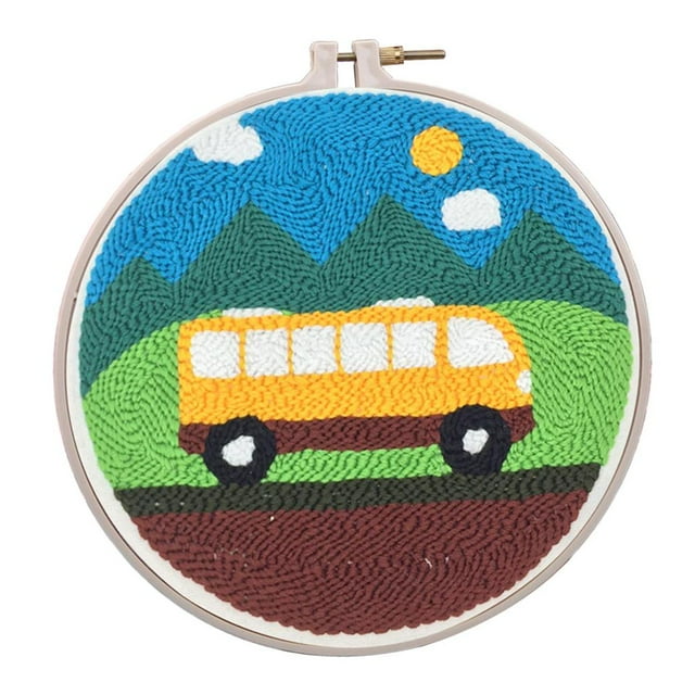 Punch Starter Rug-Punch Beginner with Adjustable Embroidery Pen And Hoop Needlework Crafts - C1025 Bus