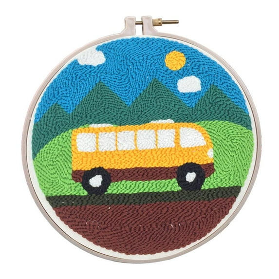 Cartoon Punch Kits with Punch Embroidery Pen DIY Crafts , Bus