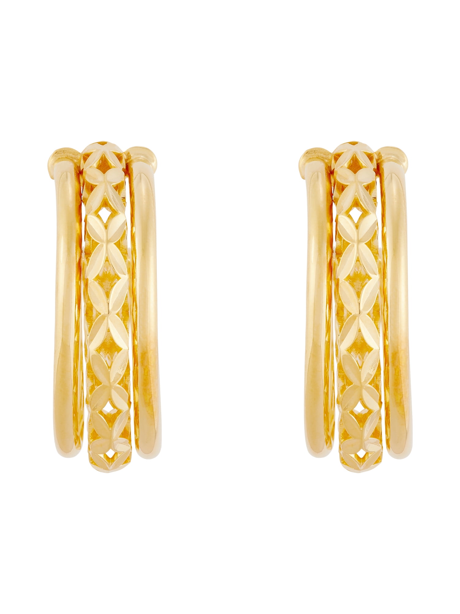 Brilliance Fine Jewelry Sterling Silver and 14KT Gold Plated 3D Triple J Hoop Earrings