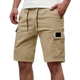 thumbnail image 2 of Domuza Cargo Shorts for Men Drawstring Stretch Elastic Waist Summer Casual Work Short with Pockets Khaki L, 2 of 4