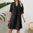 thumbnail image 2 of Akafmk Summer Dresses for Women Casual Dresses,Solid Color V-Neck Mid-Length Dress Short Sleeve Midi Dresses Loose Shirt Dresses, 2 of 5