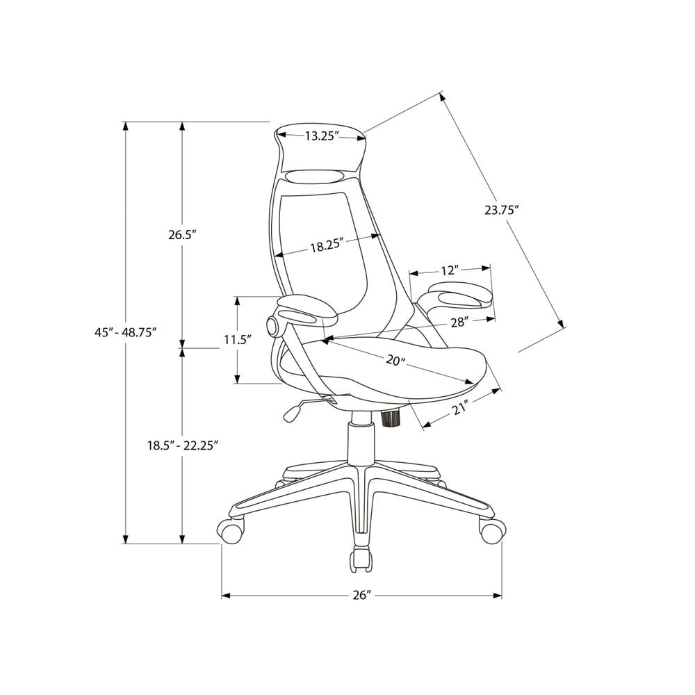 Office Chair - Executive / Padded Headrest And Flip-Up Armrests - Adjustable Height - Black Leather-Look / Black