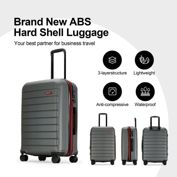 Ginza Travel 28 Hardside Expandable Luggage Hard Shell Large Suitcase with Double Spinner Wheels Grey