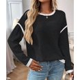 thumbnail image 5 of Female Fashion Crewneck Pullover Sweater Casual Color Block Ribbed Knit Tops Loose Fall Tops Black & Gray L, 5 of 9