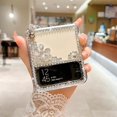 thumbnail image 4 of Étui Fleur en Strass Perle Compatible avec Samsung Galaxy Z Flip 3/4, Étui Rigide Pc Protectrice avec Bracelet, 4 of 5