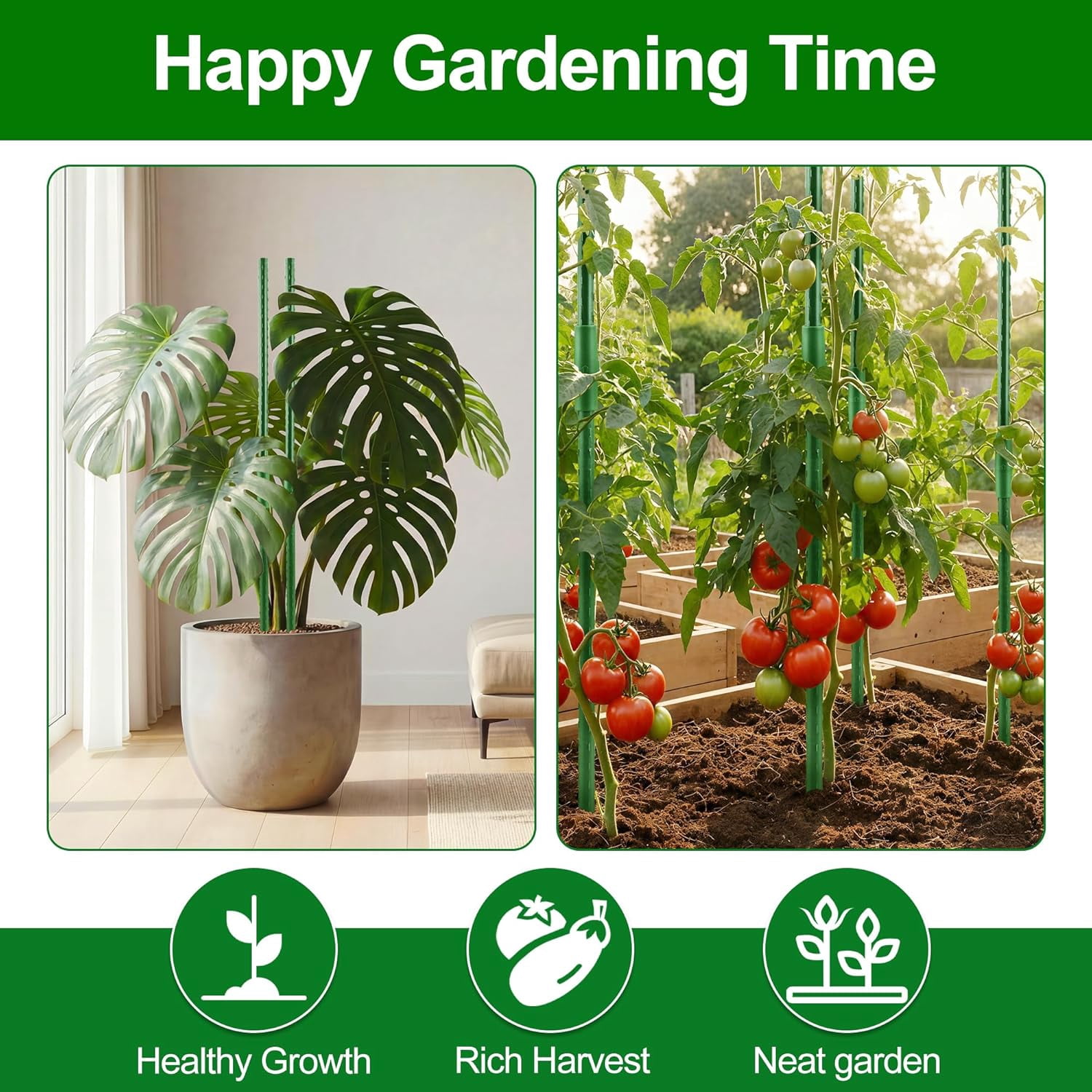 Garden Stakes16 Inch 24 Pack, Tomato cage DIY 4ft 5ft 6ft 7ft 8ft Plant Support Stakes with Connectors and Clips, Plastic Coated Metal Sticks for Tomato Indoor Outdoor