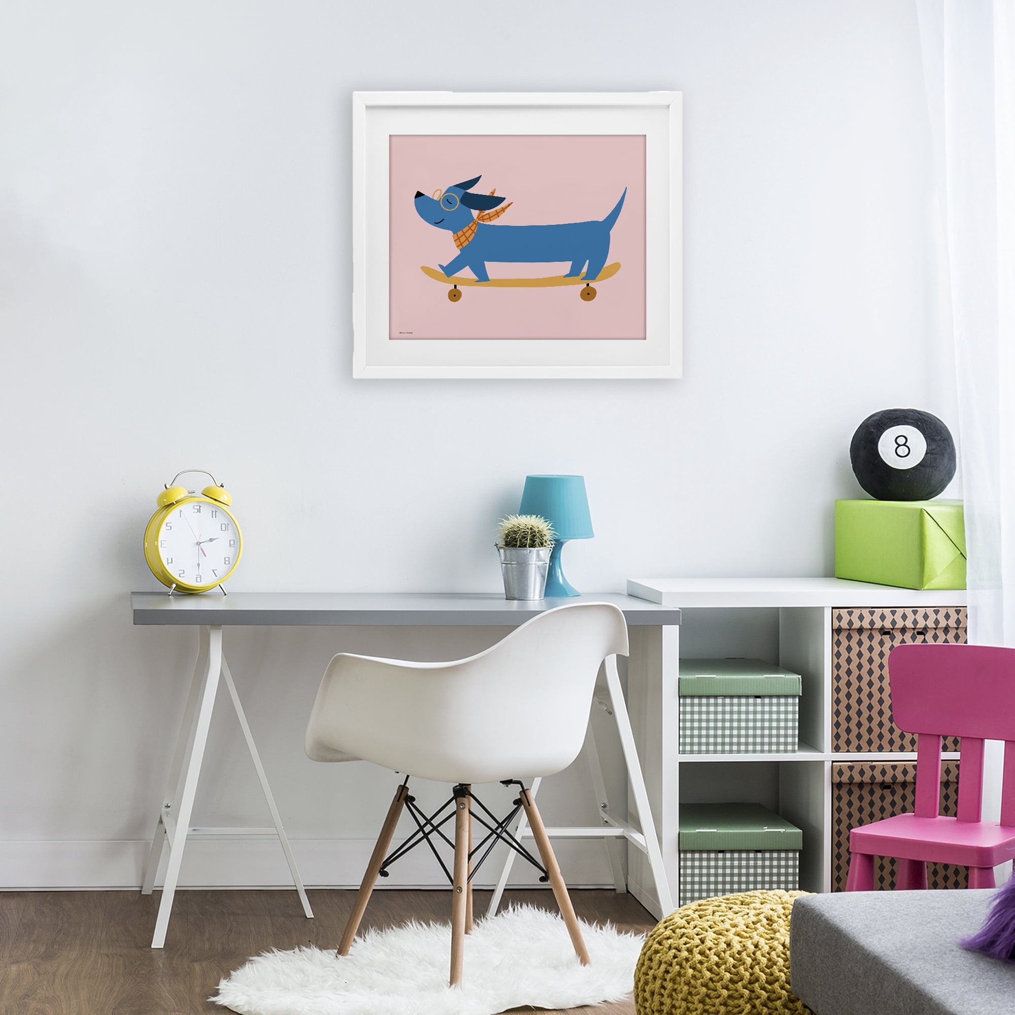 Stupell Industries Skateboarding Wiener Dog White Framed Print Under Glass, design by Rachel Nieman