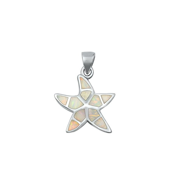 Sterling Silver White Simulated Opal Starfish Pendant Charm .925 New Jewelry Female Unisex