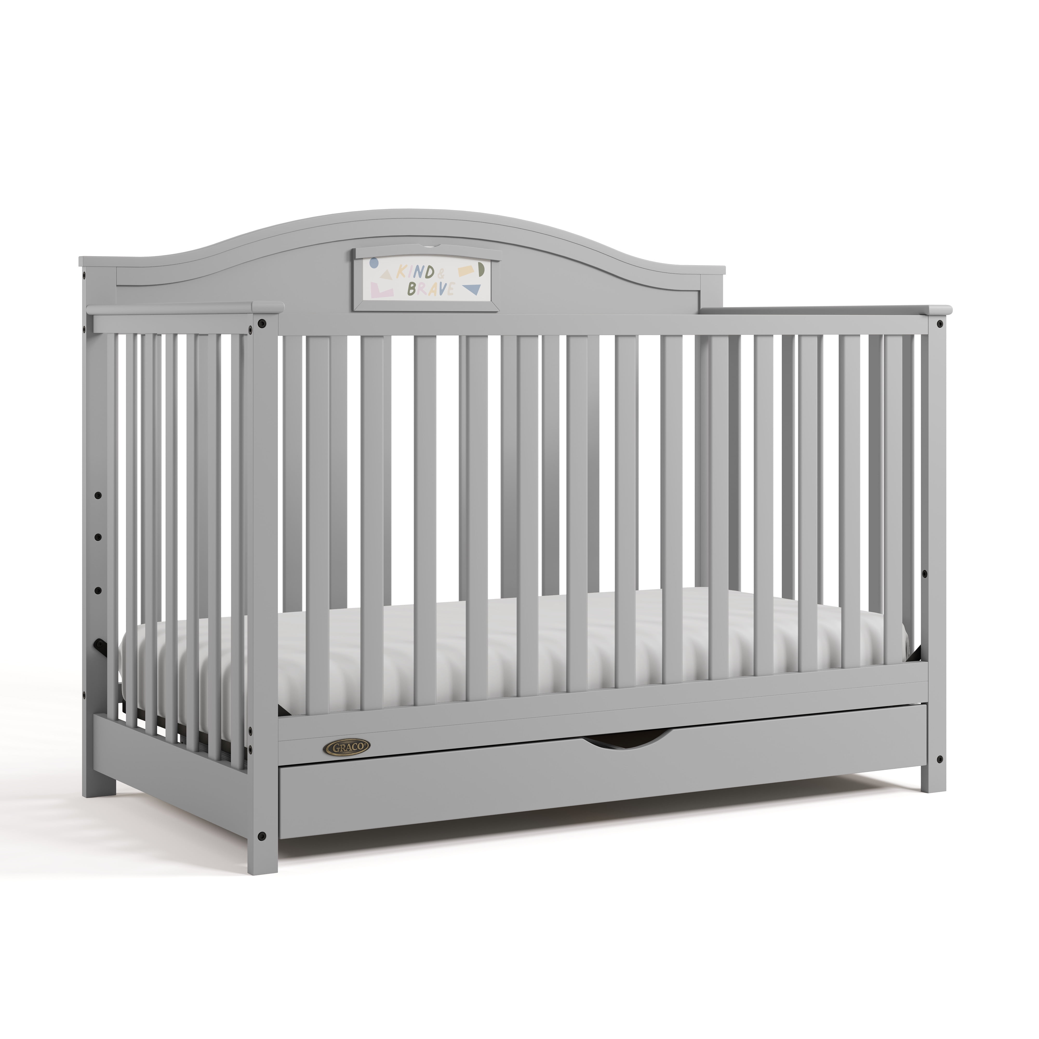 Graco Story 5-in-1 Convertible Baby Crib with Drawer and Reversible Headboard, Pebble Gray