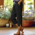 thumbnail image 2 of Hueook Womens Capri Pants Womens Golf Pants Women's SummerLinen Solid Color Loose Straight Leg Pants with Pockets Side Slit Buttons Cropped Pants Black XXL, 2 of 6