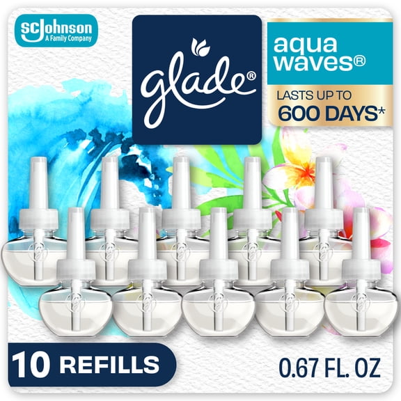 Glade PlugIns Scented Oil 10 Refills, Air Freshener, Aqua Waves, 10 x 0.67 oz, 10 Refills