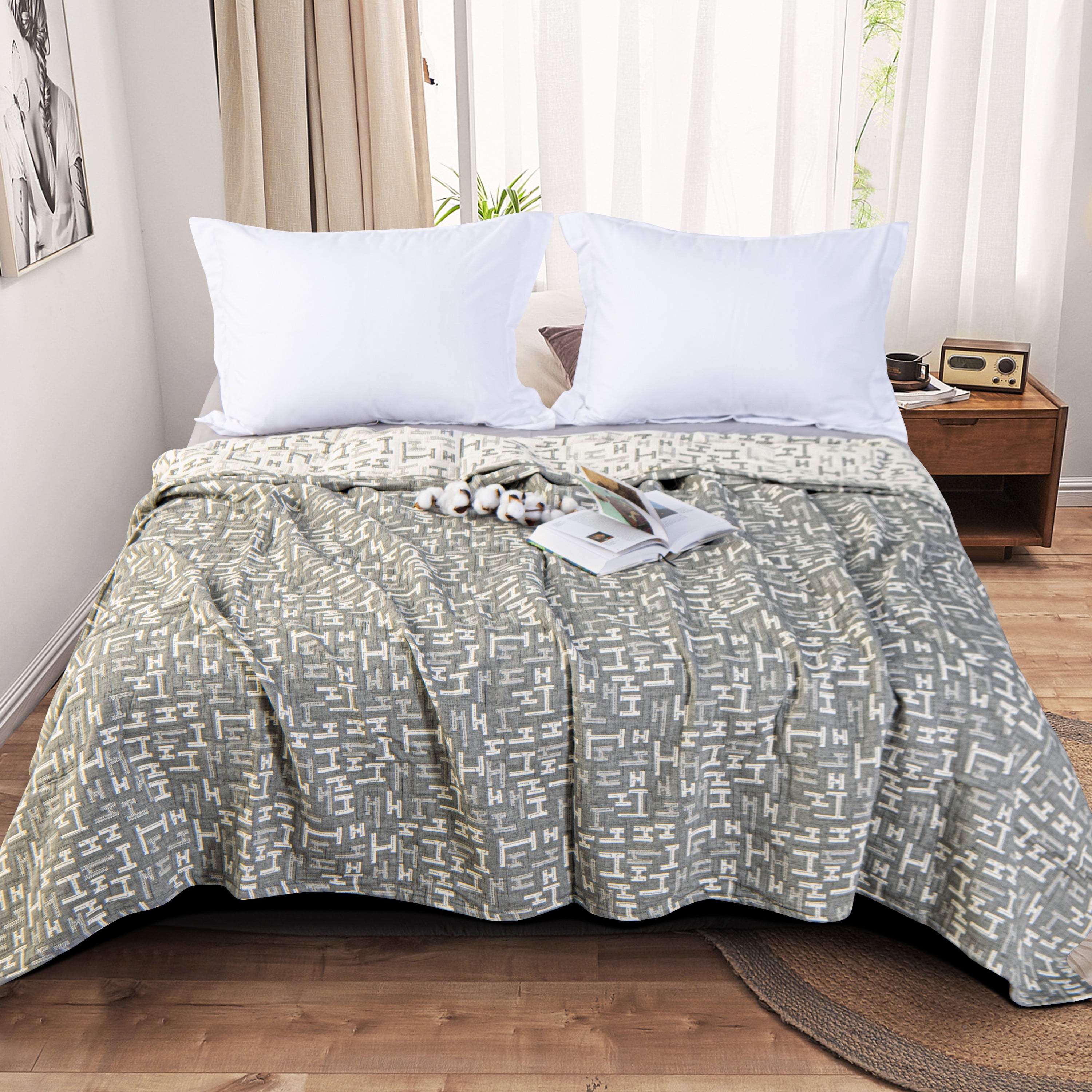 NTBAY 3 Layers Cotton Muslin Twin Bed Blanket, Super Soft Breathable