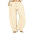 thumbnail image 1 of Women‘s Linen Plus Size High Waisted Loose Fit Pants Drawstring Closure Gothic Trousers for Women, 1 of 4