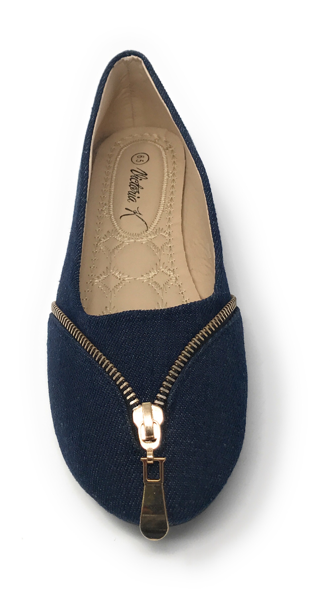 Victoria K Women's Slip-on Denim With Zipper Ballerina Flats