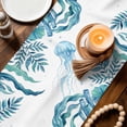 thumbnail image 3 of Turquoise Jellyfish Coastal Table Runner 90 Inches, Summer Beach Ocean Seaweed Bed Runner Dresser Scarves Tabletop for Indoor Outdoor Parties/Ceremony/Banquet, 13" x 90", 3 of 9