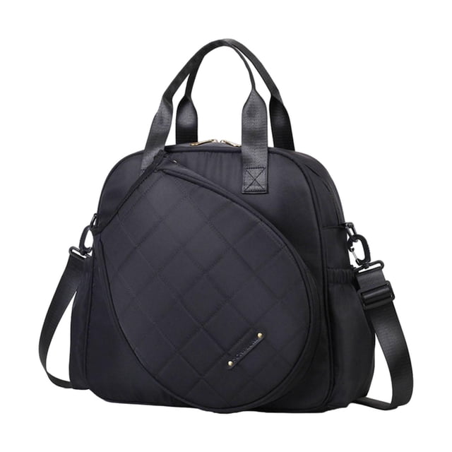 Lipstore Tennis Bag Fitness Large with Zipper Multipurpose Portable Beginners Handbag Black