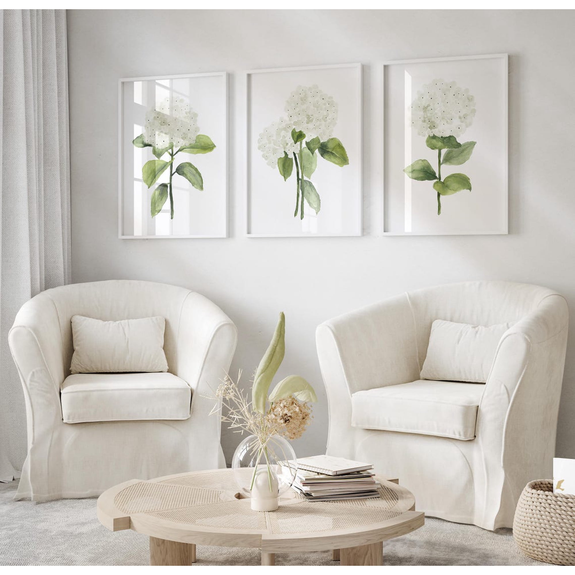 Neutral Hydrangea Bloom Collection Botanical Elegant Home Wall Art Prints Botanical Bedroom And Living Room Decor
