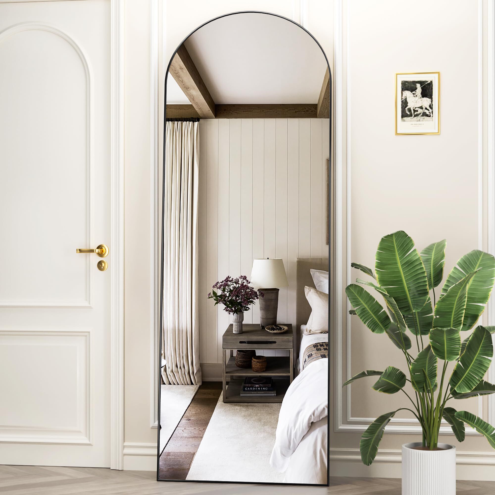 Anyrose 64.25"x 21" Arched Modern Full Length Floor Mirror Wall Mounted, Black