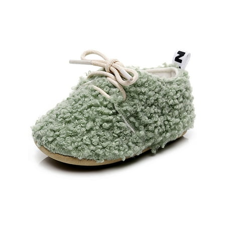 

Rotosw Toddler Boys & Girls First Walking Shoes Prewalker Cotton Shoe Soft Sole Flats Comfort Lace Up Crib Sneakers Indoor Non-slip Green 3C