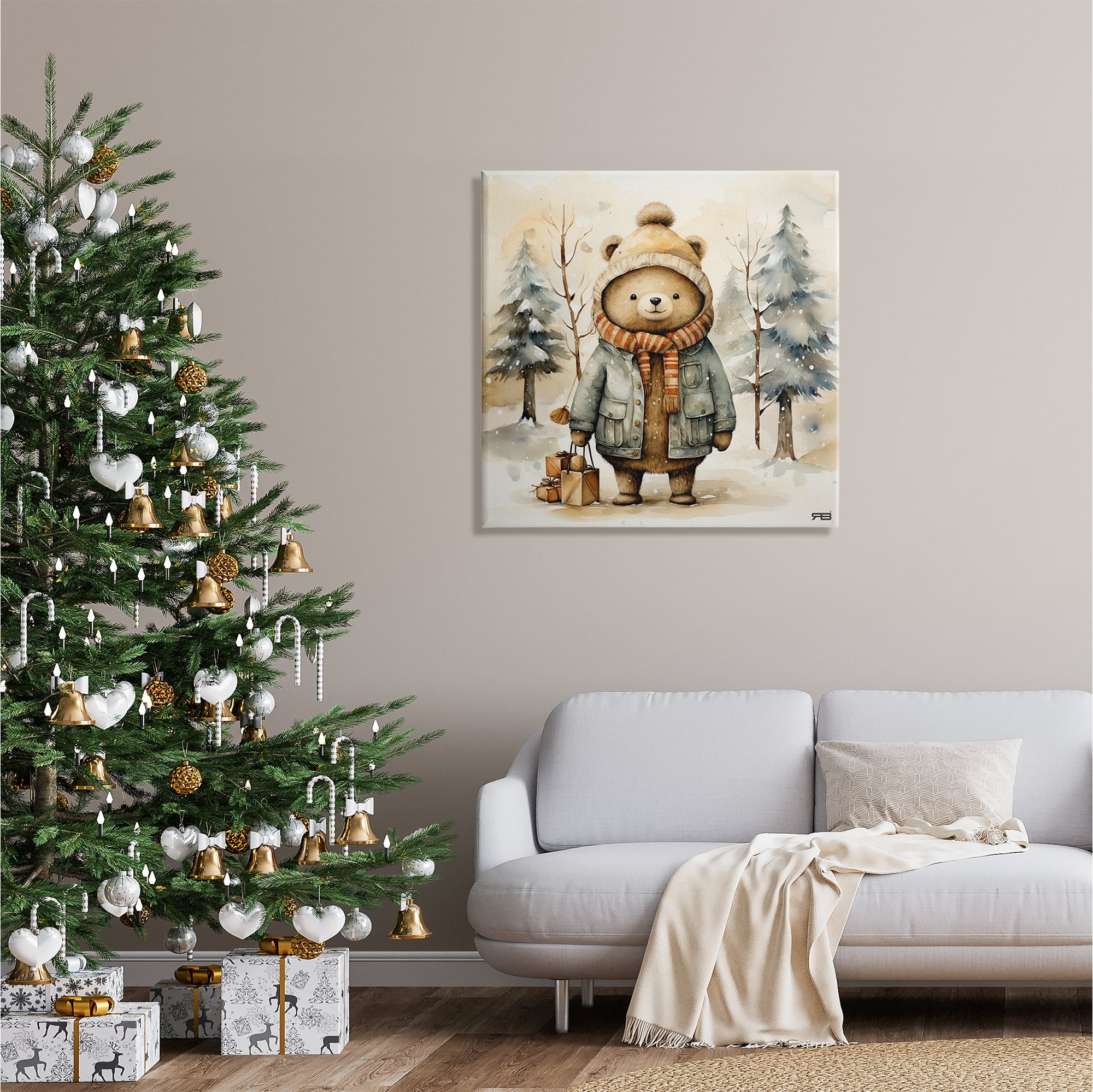 Stupell Industries Bear in Snowy Forest Animals & Insects Painting Gallery Wrapped Canvas Art Print Wall Art, 30 x 30