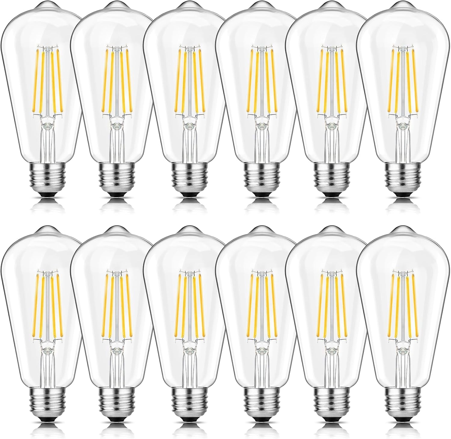 FEFEFW-Vintage LED Edison Bulbs 60W Equivalent, 6W ST58 2700K Warm White Antique LED Filament Bulbs, E26 Medium Base, Clear Glass Style for Home and Commercial, Dimmable 750 LM, 12 Pack