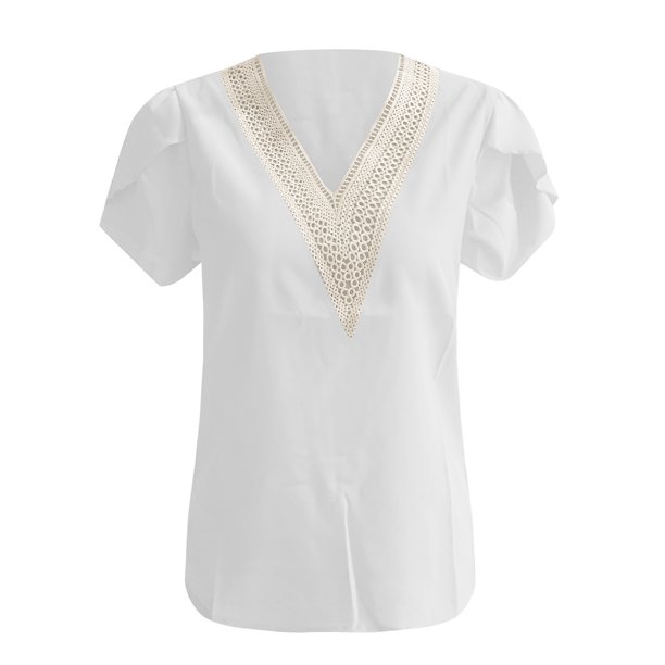 Gibobby Camiseta Powerblend con Cuello en V Camiseta manga corta ajustada informal con diseño personalidad, camiseta manga corta para mujer(Blanco,CH)