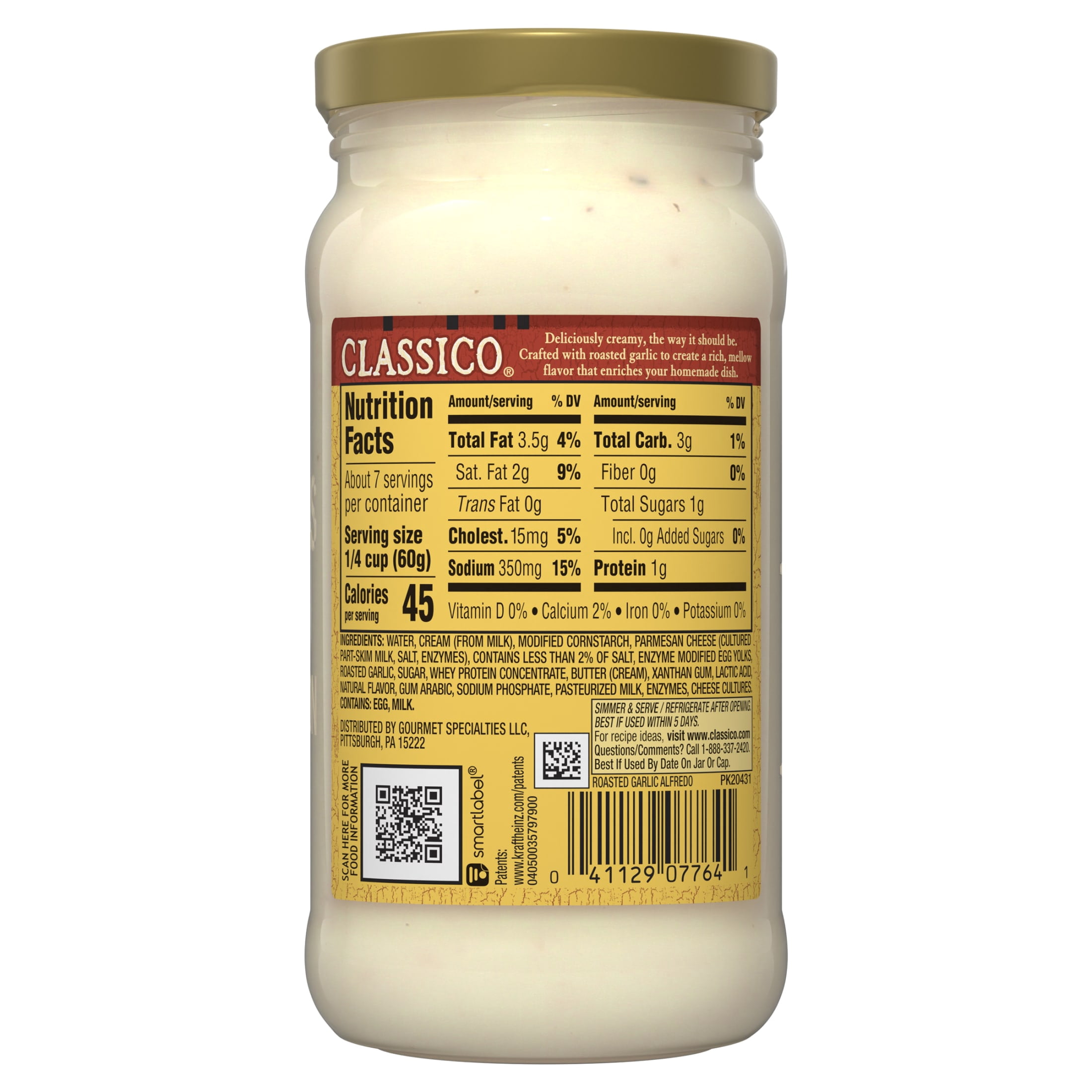 (6 pack) Classico Roasted Garlic Alfredo Pasta Sauce, 15 oz Jar