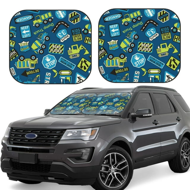 Saiise Machinery Road Construction for Foldable Car Sun Shades (2-Pack) Offer Sun Protection with an Easy-fold Design for Convenient Windshield Shading-Large