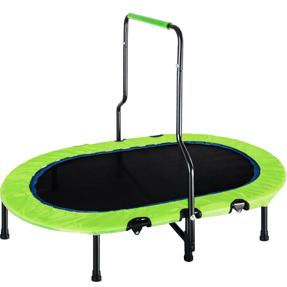 Mini Trampoline for Two Kids Merax Kids Trampoline with Handrail and Safety Cover Foldable No-Spring Band Rebounder Green 