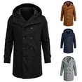 thumbnail image 3 of Men's Hooded Double Breasted Wool Blend Coat Mid-Length Windproof Overcoat Casual Winter Warm Trench Coat With Pockets Black M, 3 of 5