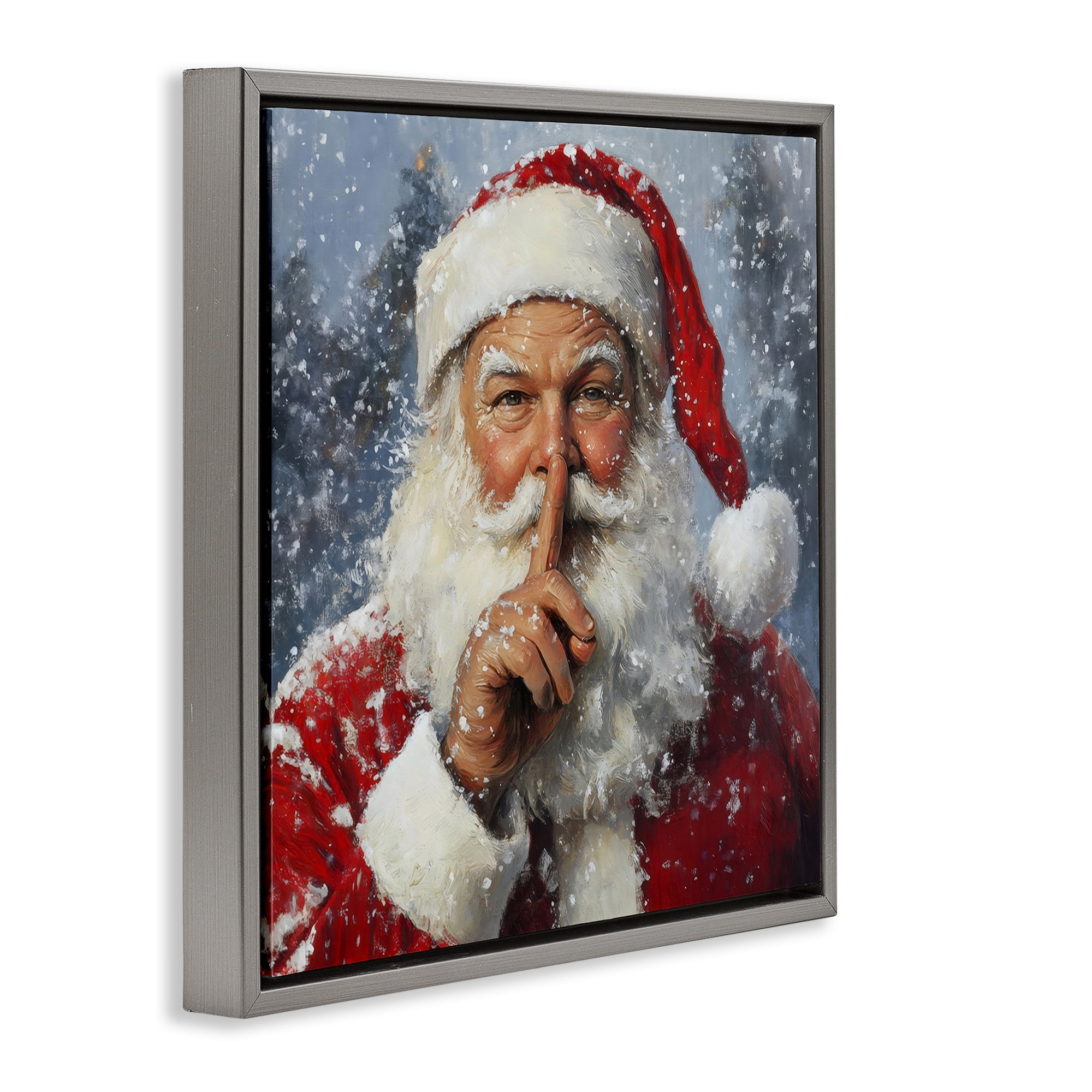 Secret Santa Shh Gray Framed Floater Canvas Wall Art, design by Petal Prints Design