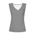 thumbnail image 4 of Teocary T-Shirts for Women Trendy Sport Solid Color Buttons Ribbed Workout Tank Womens Blouses and Tops Dressy Casual Summer V Neck Sleeveless Tshirts Shirts Tunic for women Summer Saving, 4 of 5