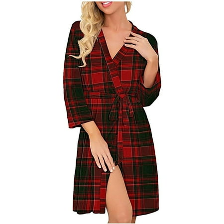 

Premium Gifts for Women Christmas Gifts Women Christmas Pajamas Sexy Soft Bathrobe V-Neck 3/4 Sleeve Party Robe Soft Sleepwear With